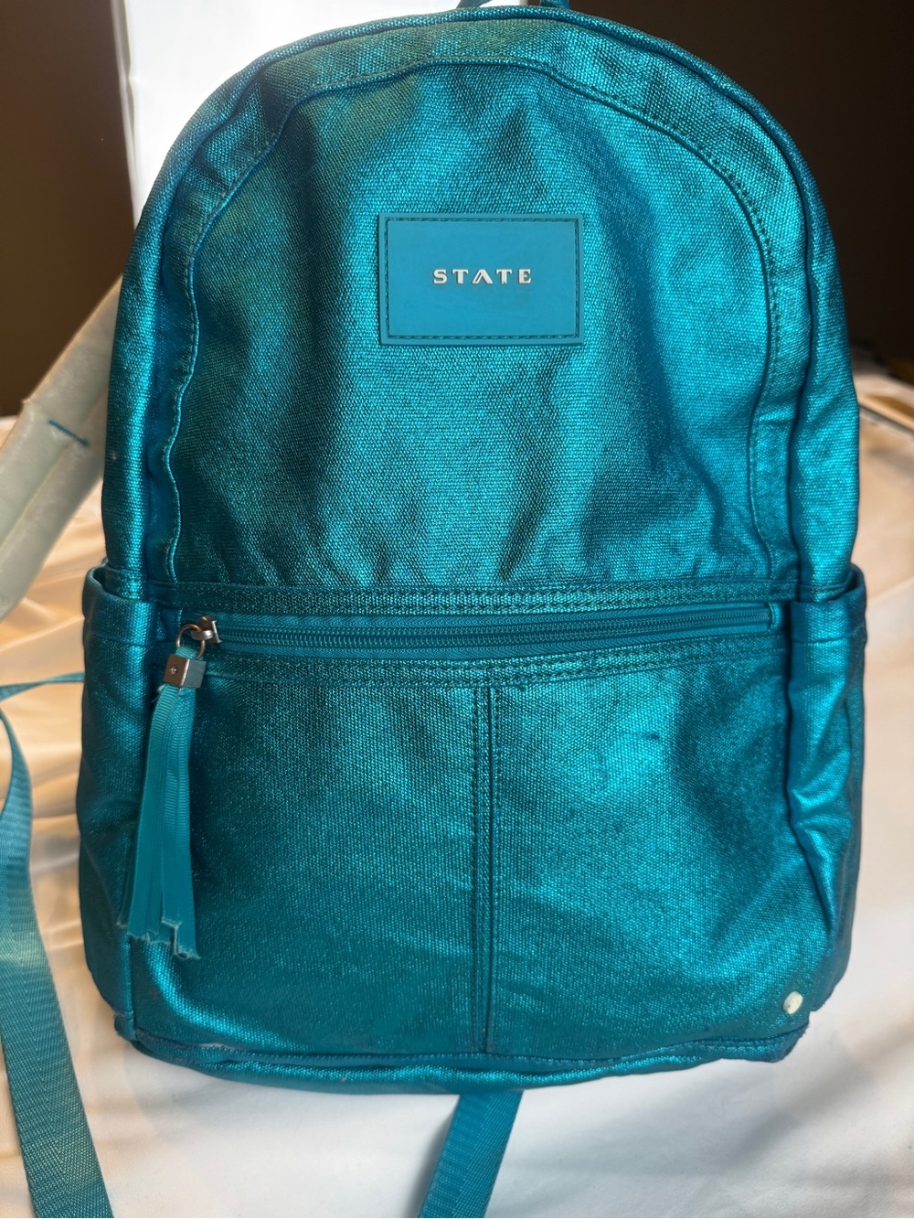 STATE Metallic Teal Backpack School Travel Laptop Book Bag Blue Iridescent
